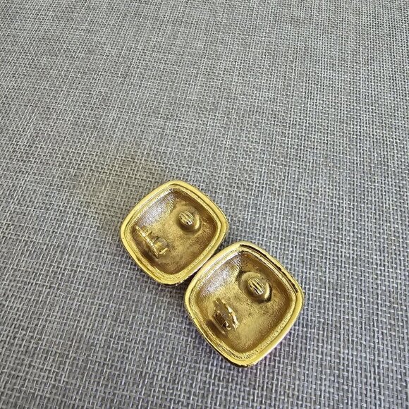 Vintage Earrings Orange Green Art Deco Gold Pink Mid Century  MCM 80 Clip On - Picture 6 of 7